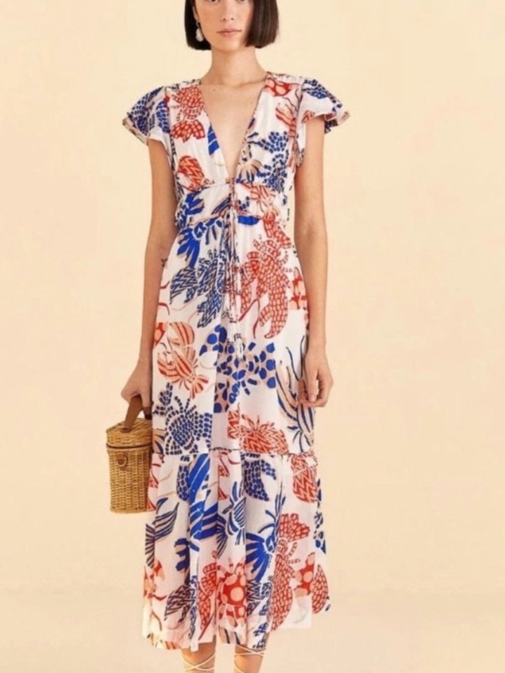 Farm Rio Mixed Lobsters Printed Cotton Midi Dress size medium